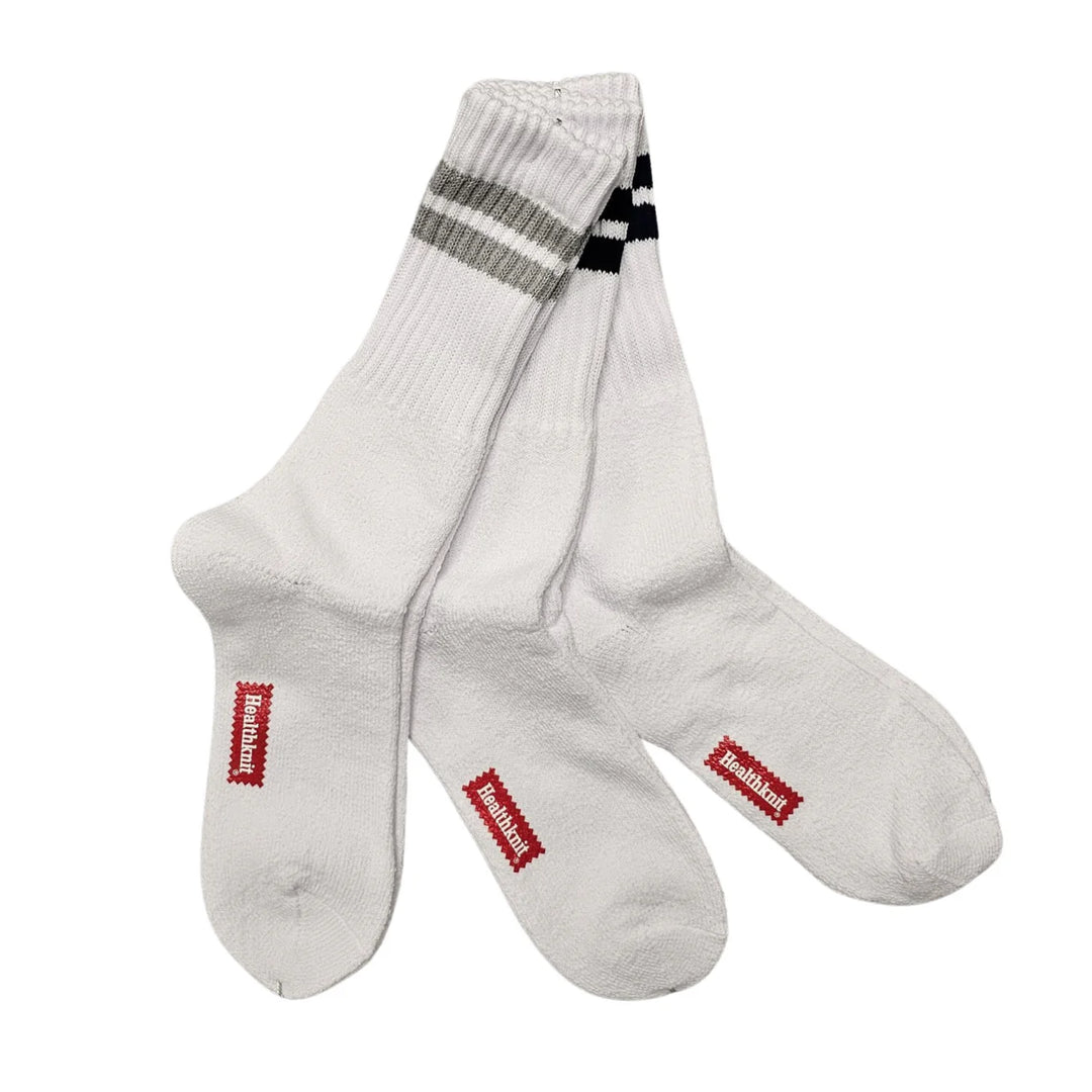 Healthknit - 3 Pack Striped Crew Socks - White Multi Stripe