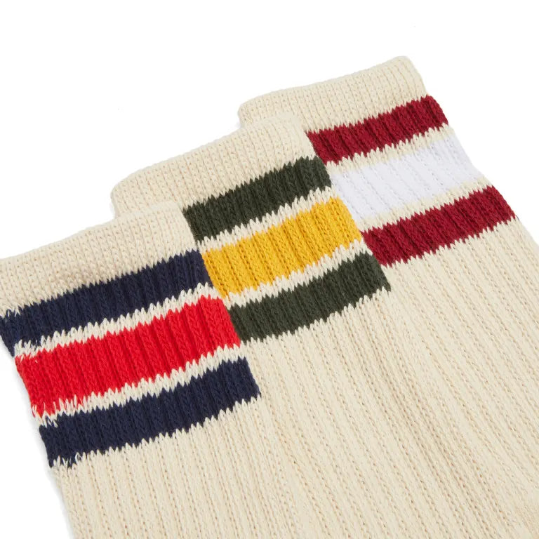 Healthknit - 3 Pack Striped Crew Socks - Off White Multi Stripe