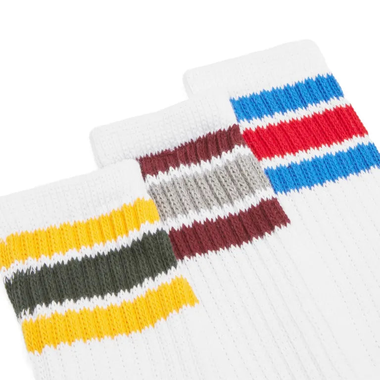 Healthknit - 3 Pack Striped Crew Socks - White Multi Stripe