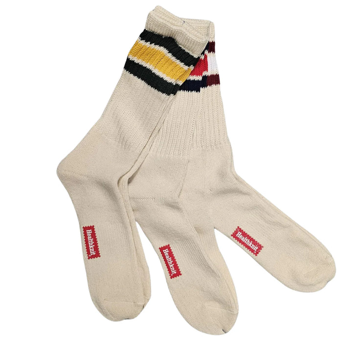 Healthknit - 3 Pack Striped Crew Socks - Off White Multi Stripe