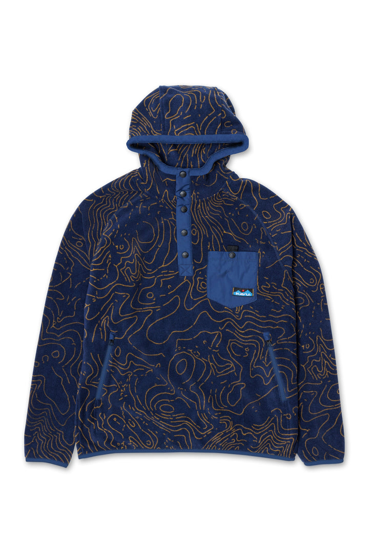KAVU Teannaway Fleece Hoodie in Blue Water Topo