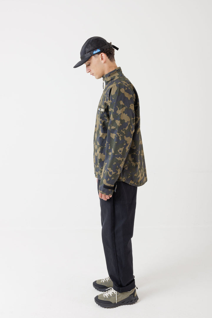 KAVU Full Zip Ripstop Throwshirt in Olive Camo