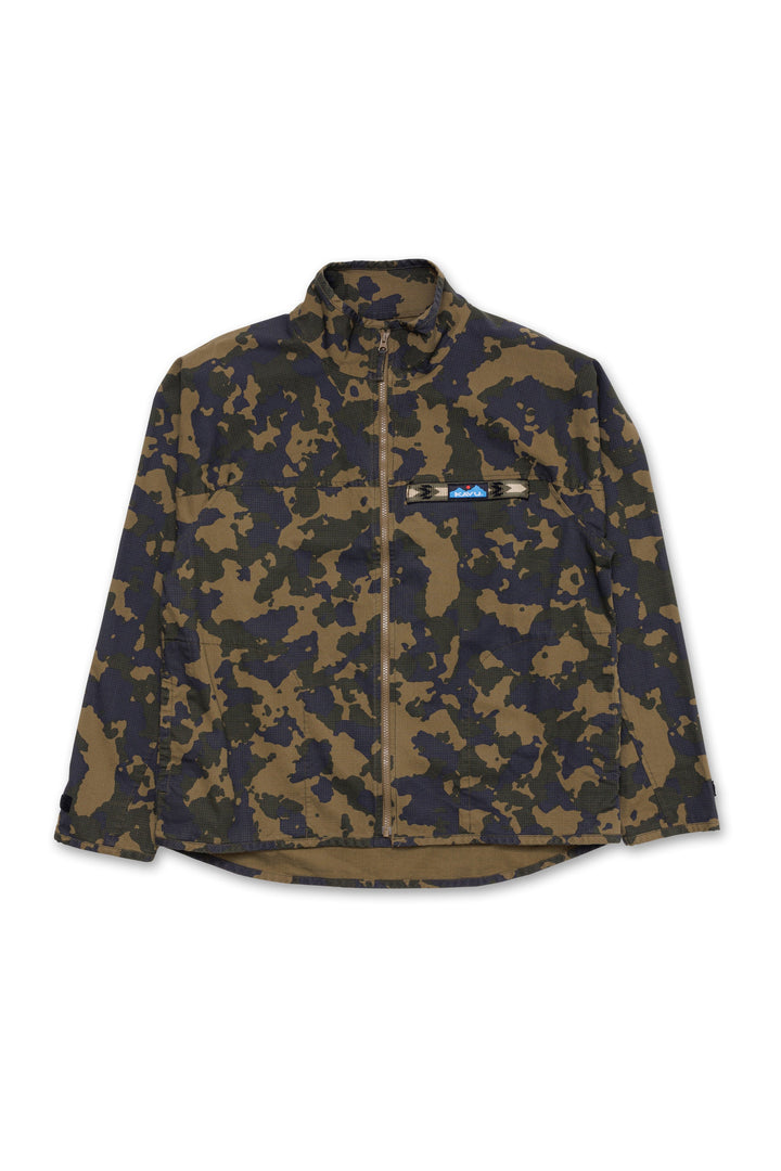 KAVU Full Zip Ripstop Throwshirt in Olive Camo