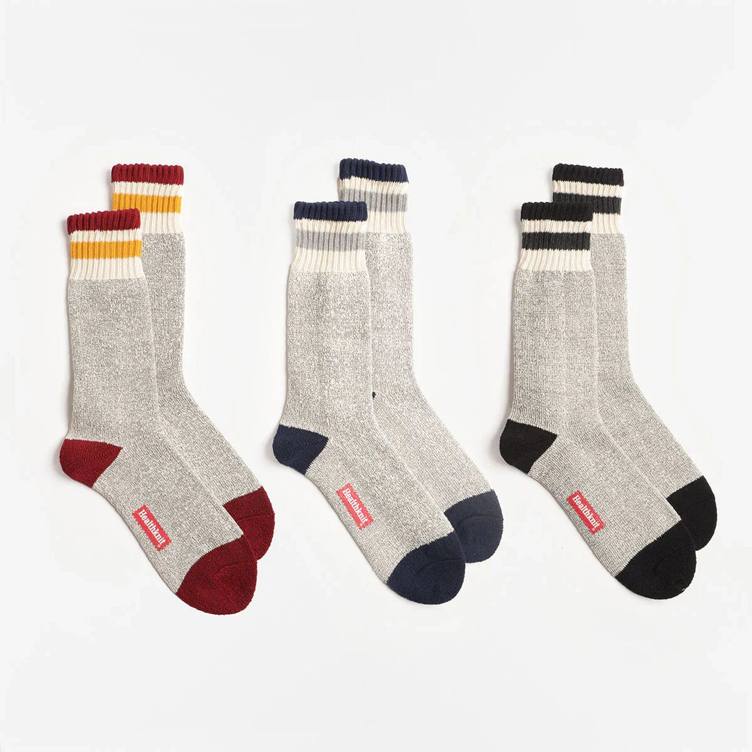 Healthknit 3 Pack Striped Crew Socks - Grey Merle