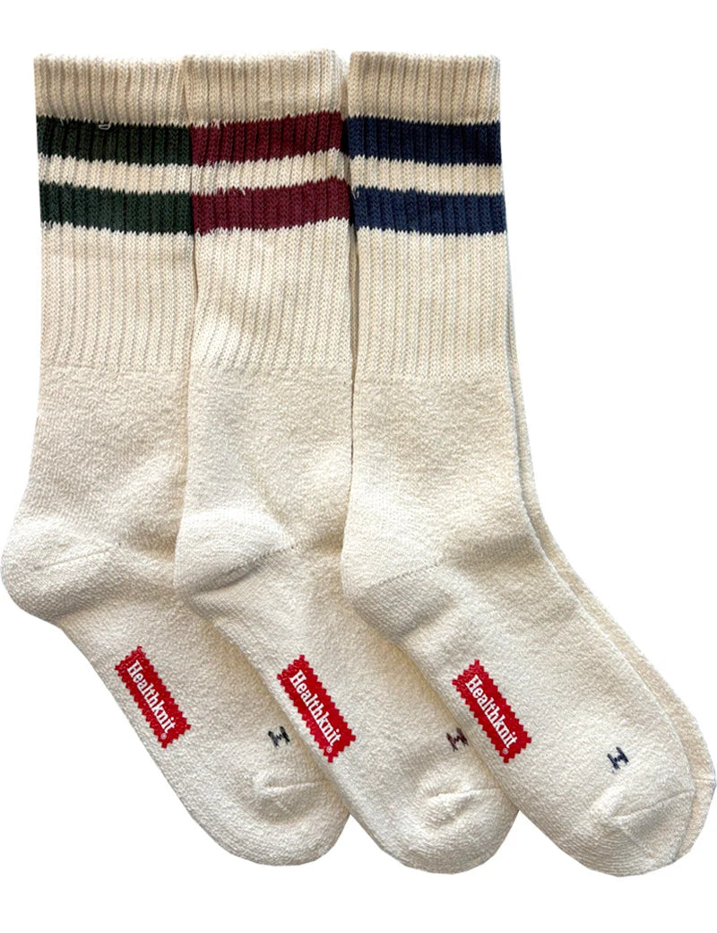 Healthknit 3 Pack Striped Crew Socks