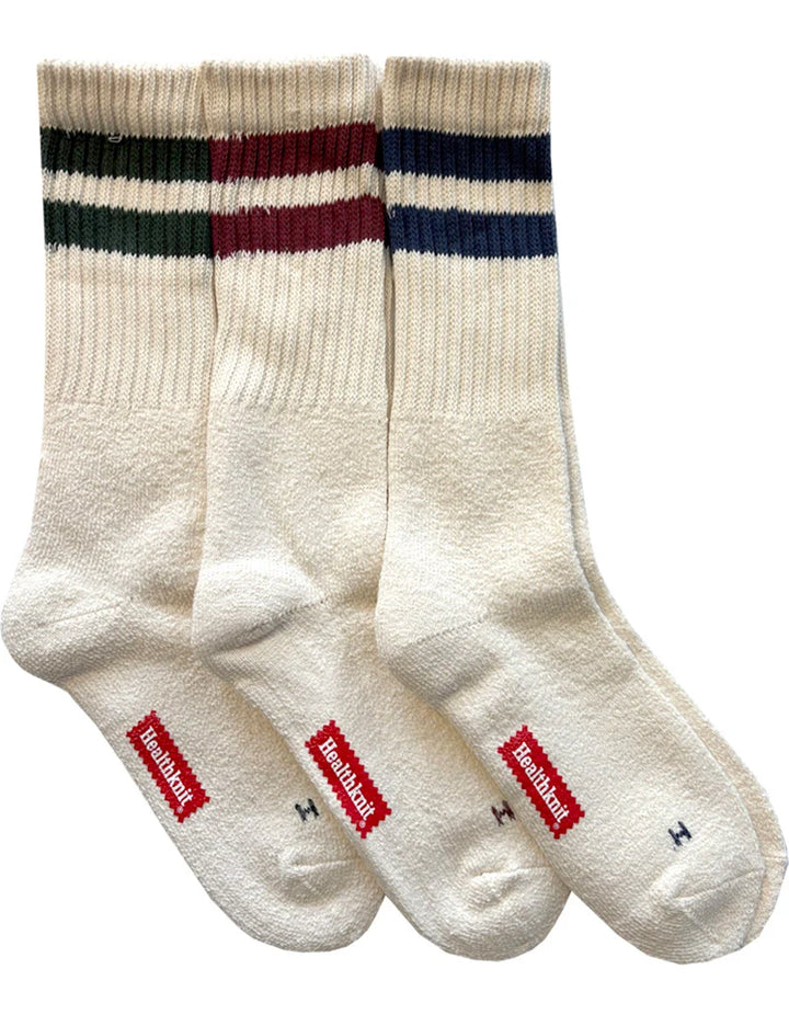 Healthknit 3 Pack Striped Crew Socks
