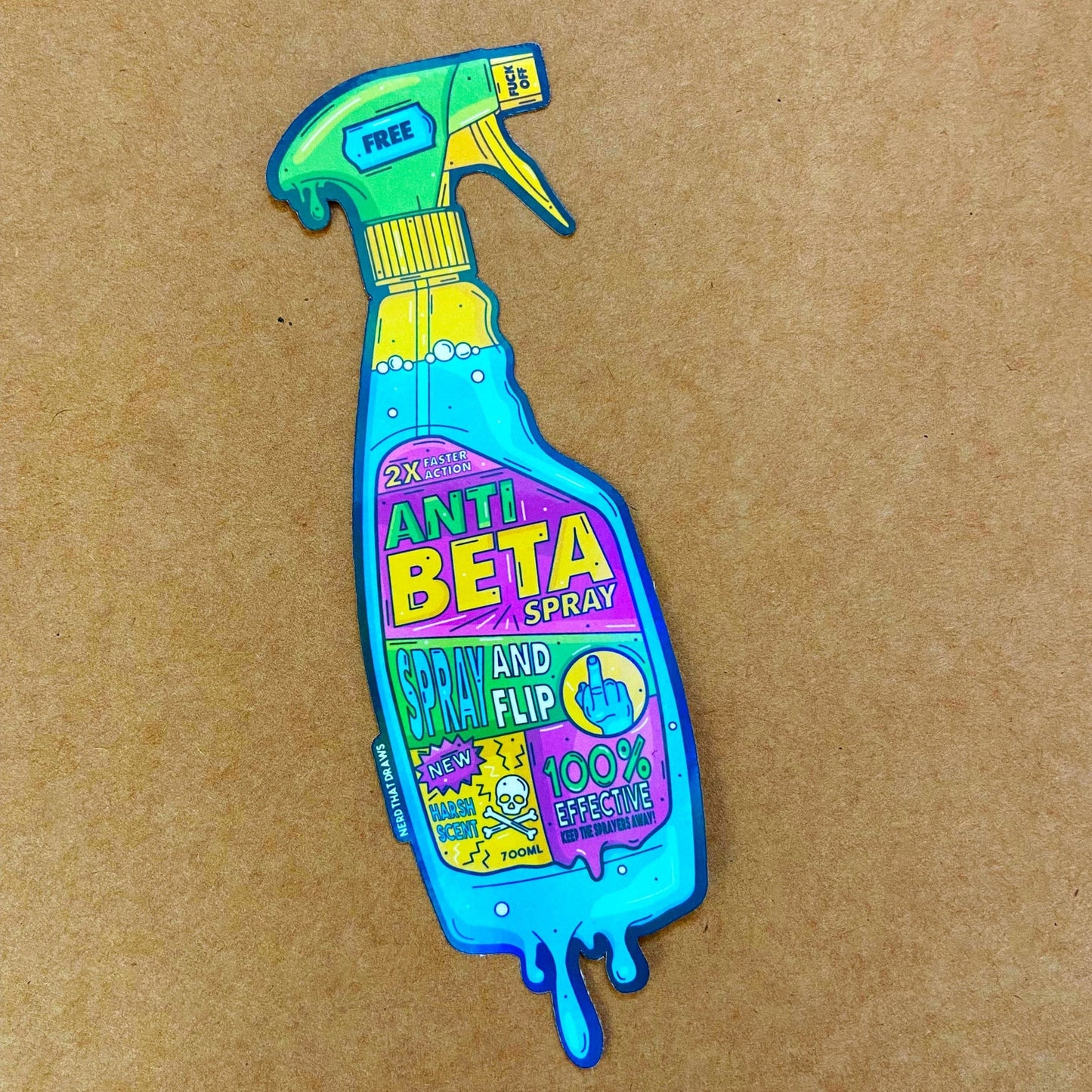 Nerd That Draws - Anti Beta Spray Bottle - Holographic Sticker