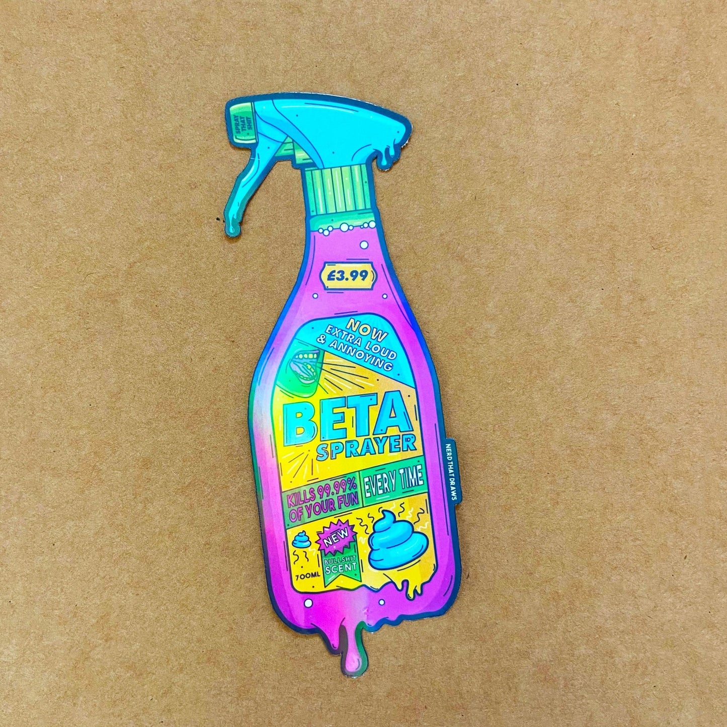 Nerd That Draws - Beta Spray Bottle - Holographic Sticker