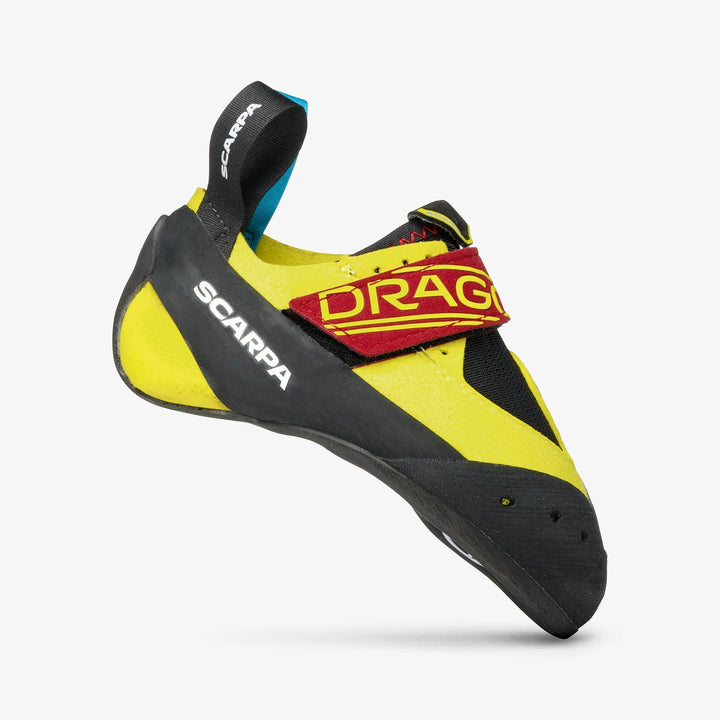 Scarpa Drago Kids climbing shoe in yellow, side profile