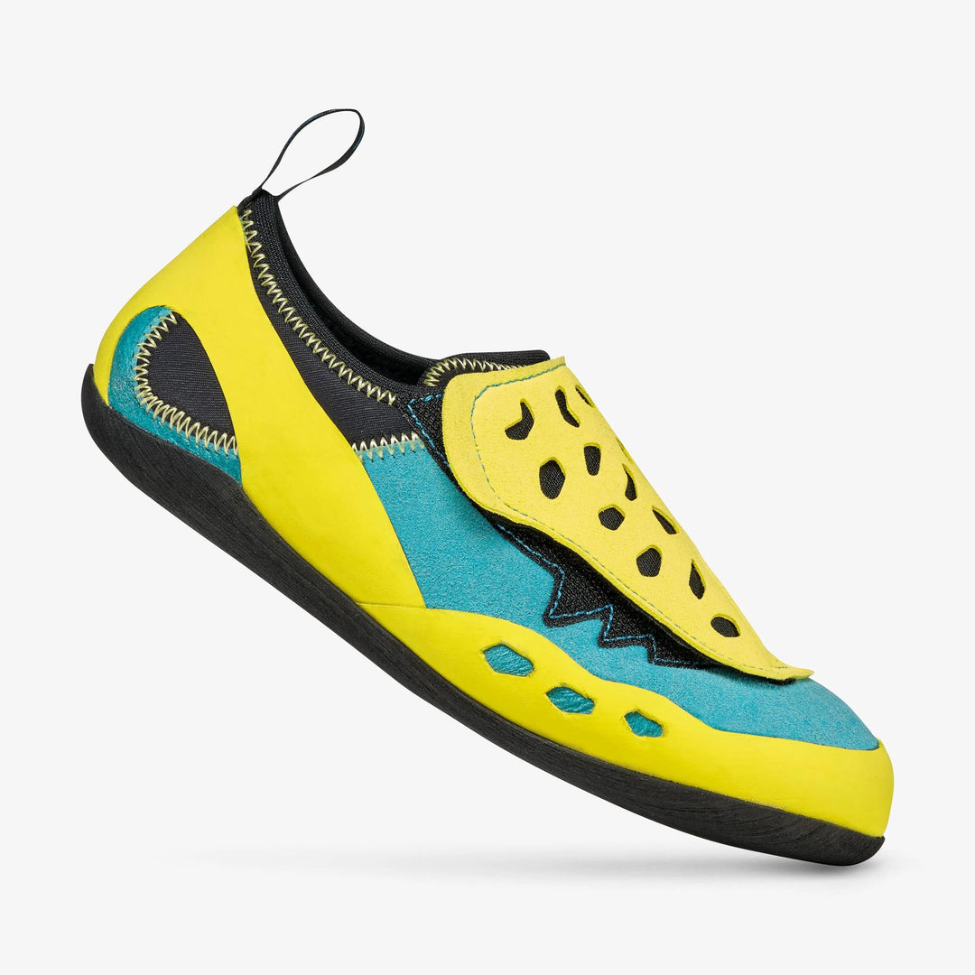Scarpa Piki J kids climbing shoe, Maldive Yellow, side profile
