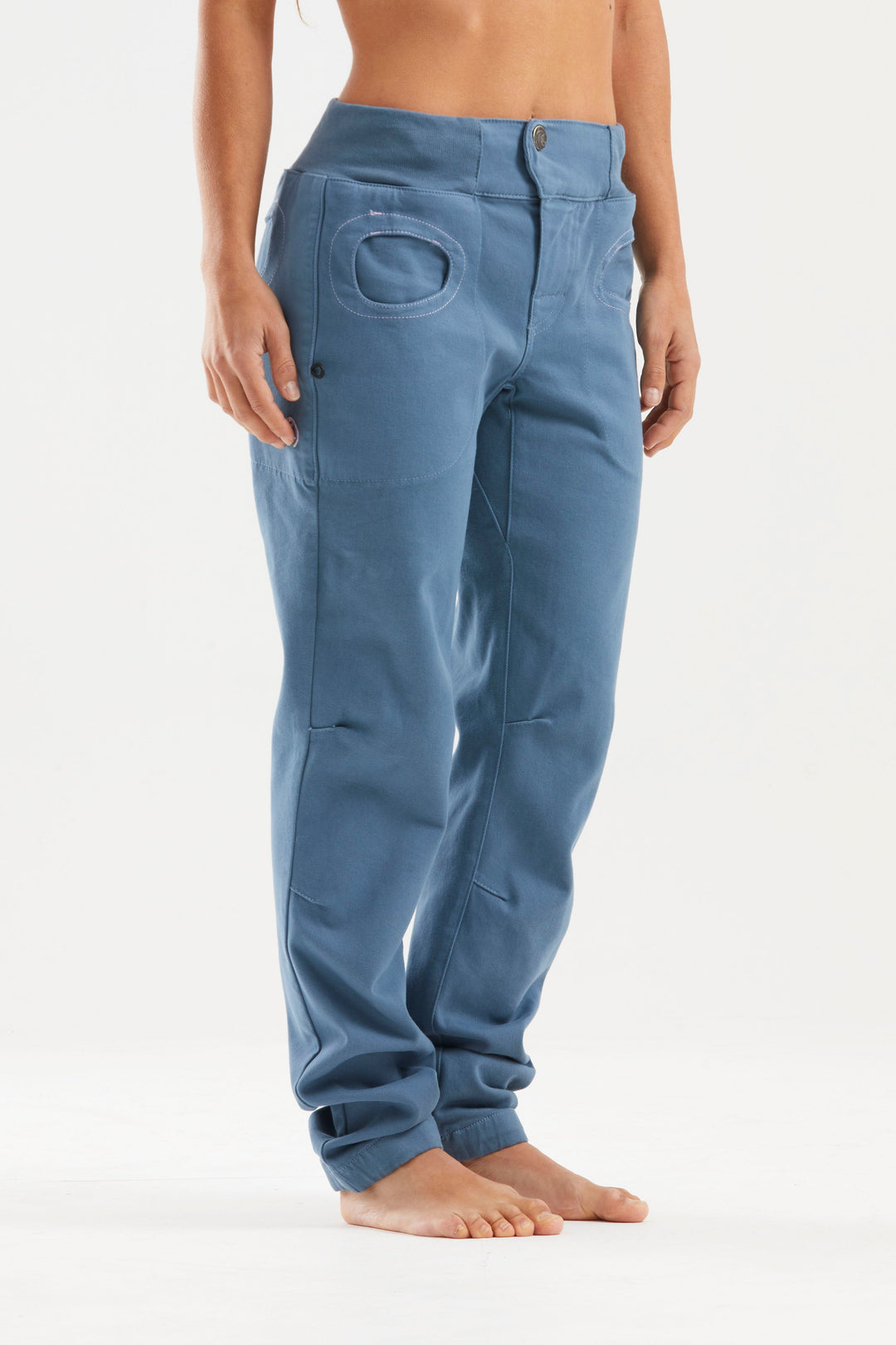 E9 Onda Rock Trousers Womens in Steel/Blue, worn